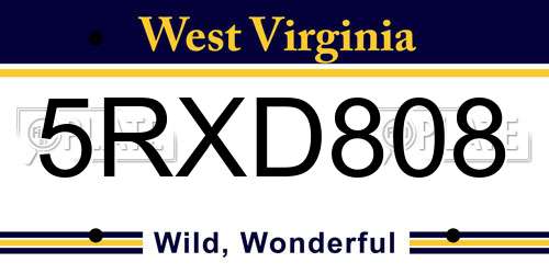 5RXD808 West Virginia License Plate