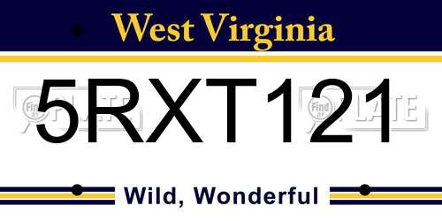 5RXT121 West Virginia License Plate