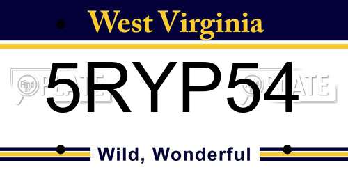 5RYP54 West Virginia License Plate