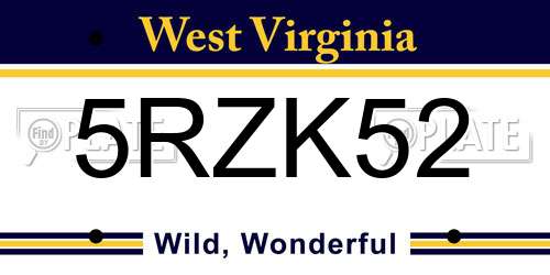 5RZK52 West Virginia License Plate