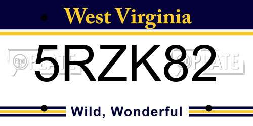 5RZK82 West Virginia License Plate