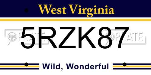 5RZK87 West Virginia License Plate