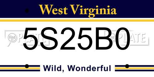 5S25B0 West Virginia License Plate