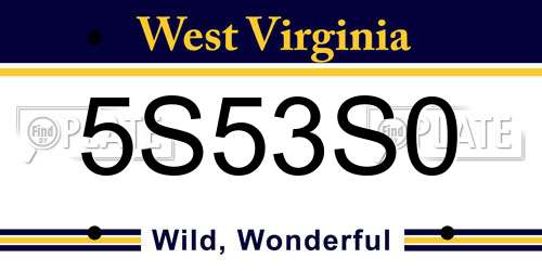5S53S0 West Virginia License Plate