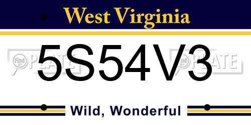 5S54V3 West Virginia License Plate