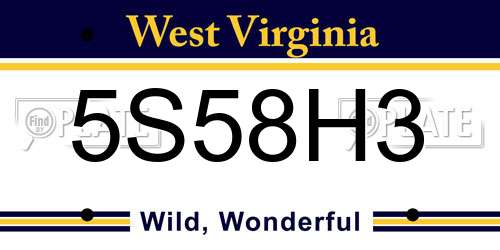 5S58H3 West Virginia License Plate
