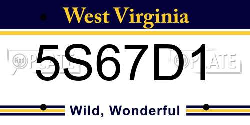 5S67D1 West Virginia License Plate