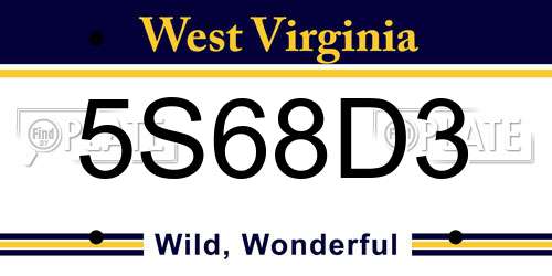 5S68D3 West Virginia License Plate