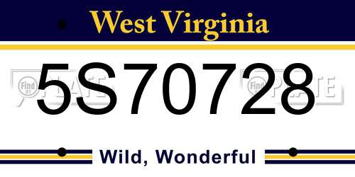 5S70728 West Virginia License Plate