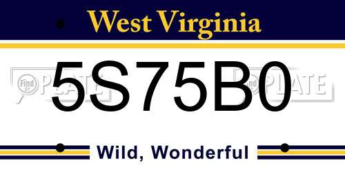 5S75B0 West Virginia License Plate