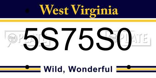5S75S0 West Virginia License Plate
