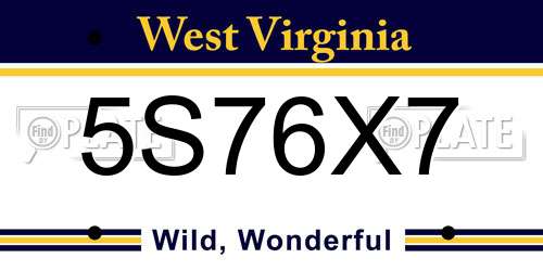 5S76X7 West Virginia License Plate