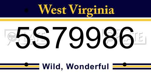 5S79986 West Virginia License Plate