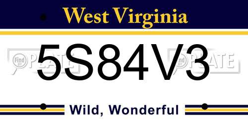 5S84V3 West Virginia License Plate