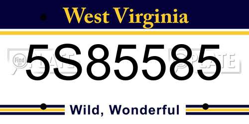 5S85585 West Virginia License Plate