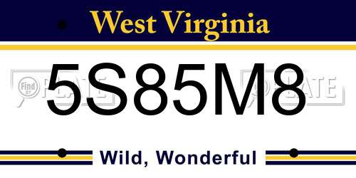 5S85M8 West Virginia License Plate