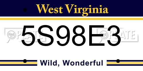 5S98E3 West Virginia License Plate