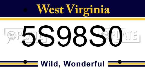 5S98S0 West Virginia License Plate