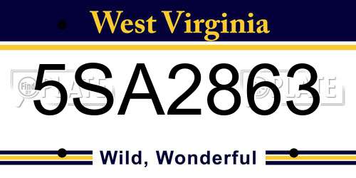 5SA2863 West Virginia License Plate