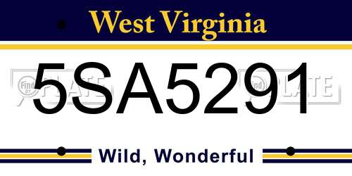 5SA5291 West Virginia License Plate