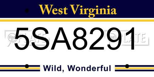 5SA8291 West Virginia License Plate