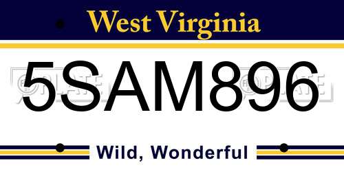5SAM896 West Virginia License Plate
