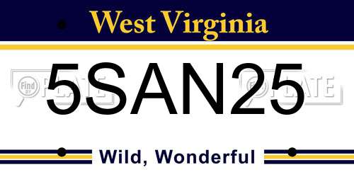 5SAN25 West Virginia License Plate