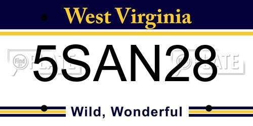 5SAN28 West Virginia License Plate