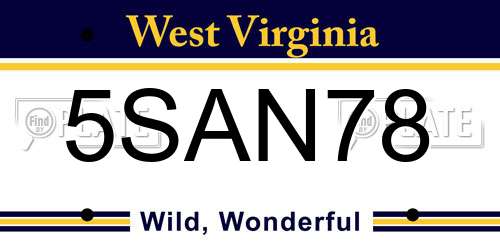 5SAN78 West Virginia License Plate