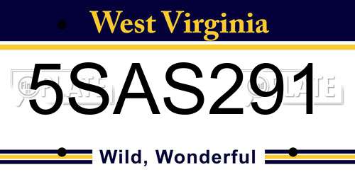 5SAS291 West Virginia License Plate
