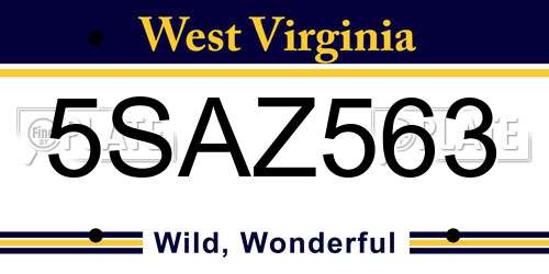 5SAZ563 West Virginia License Plate
