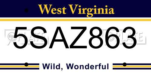 5SAZ863 West Virginia License Plate