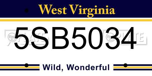 5SB5034 West Virginia License Plate