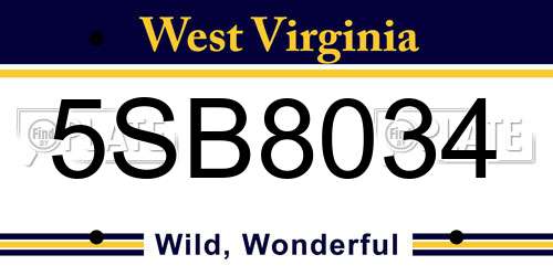 5SB8034 West Virginia License Plate