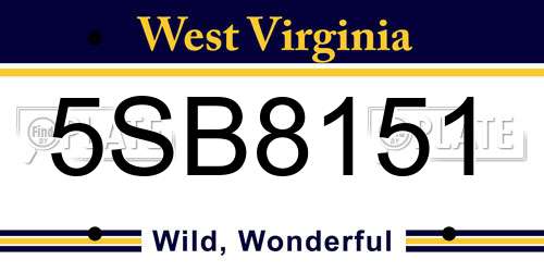 5SB8151 West Virginia License Plate