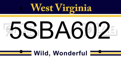 5SBA602 West Virginia License Plate