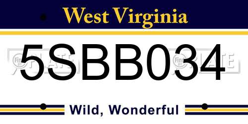 5SBB034 West Virginia License Plate