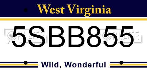 5SBB855 West Virginia License Plate