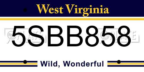 5SBB858 West Virginia License Plate