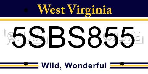 5SBS855 West Virginia License Plate