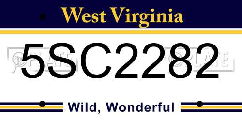 5SC2282 West Virginia License Plate