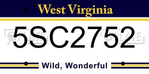 5SC2752 West Virginia License Plate