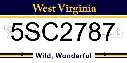 5SC2787 West Virginia License Plate