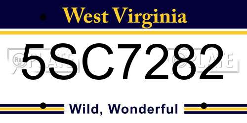 5SC7282 West Virginia License Plate