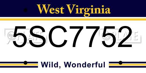 5SC7752 West Virginia License Plate