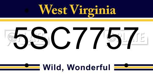 5SC7757 West Virginia License Plate
