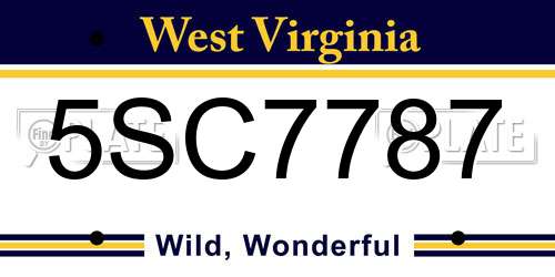 5SC7787 West Virginia License Plate