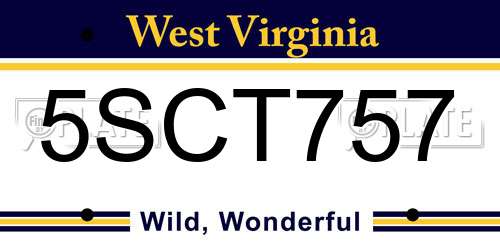 5SCT757 West Virginia License Plate