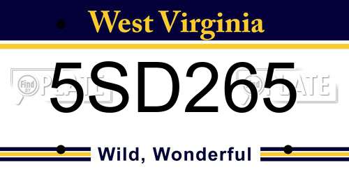 5SD265 West Virginia License Plate