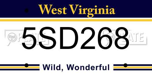 5SD268 West Virginia License Plate
